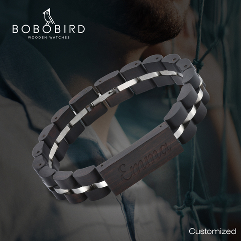 BOBO BIRD – Bracelet en bois pour hommes et femmes, avec nom gravé gratuit, en acier inoxydable, cadeau d'anniversaire ► Photo 1/6