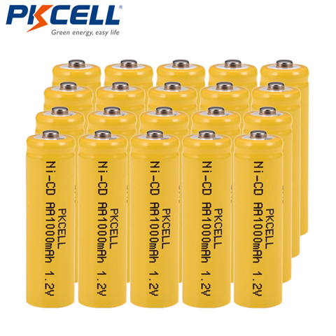 20 pièces PKCELL 1.2V AA ni-cd batterie 1.2 volts 1000mAh 2A NiCd piles industrielles rechargeables bouton haut ► Photo 1/6