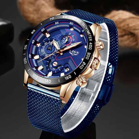 LIGE hommes montres Top marque de luxe mode montre-bracelet Quartz horloge bleu montre hommes étanche Sport Wris tWatch Relogio ► Photo 1/6