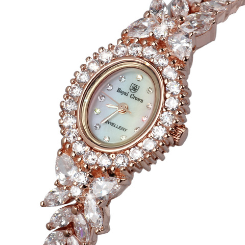 Montre couronne royale pour femmes, bijoux, serti de zircons cubiques, luxueuse, en nacre de cristal, coffret cadeau pour filles ► Photo 1/6