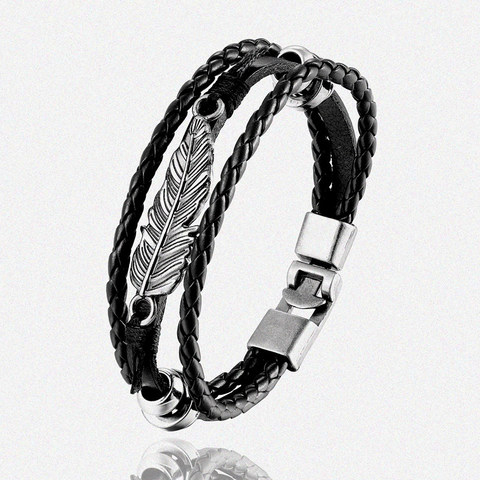 Bracelet en cuir multicouches pour hommes et femmes, Vintage, plume, Punk, accessoires ► Photo 1/6