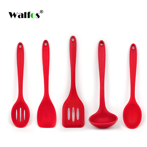 Walfos cuisson spatule tourneur Spoonula mélange cuillère fendue cuillère louche 5 pièces cuisine Silicone outils de cuisine ensemble d'ustensiles de cuisine ► Photo 1/6