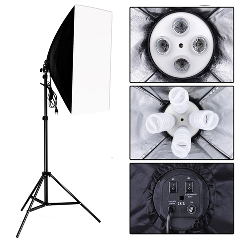 Kit de Studio Photo, 4 supports de lampe à douille + boîte à lumière 50x70CM + support de lumière 1.9m, boîte à lumière Photo VL-9004 ► Photo 1/6