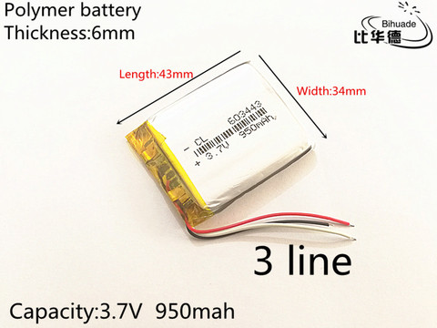 Batterie lithium polymère intégrée, 3 lignes 603443 3.7V 950MAH, navigation GPS ► Photo 1/3