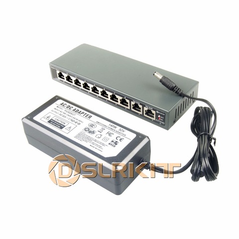 DSLRKIT 250 M 10 Ports 8 Commutateur PoE Injecteur Power Over Ethernet 52 V 120 W max140W + Puissance adaptateur ► Photo 1/5