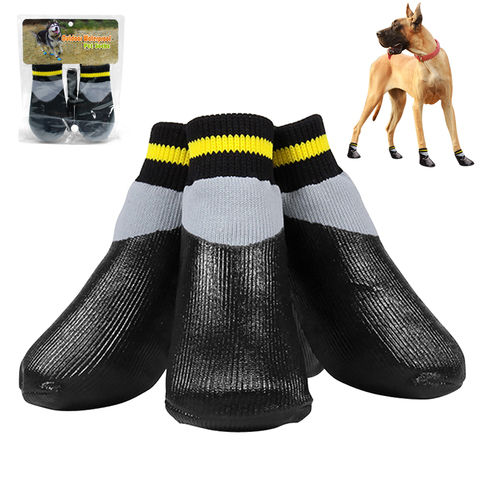 4 pièces/ensemble extérieur imperméable antidérapant Anti-tache chien chat chaussettes chaussons chaussures avec semelle en caoutchouc animal patte protecteur pour petit grand chien ► Photo 1/6