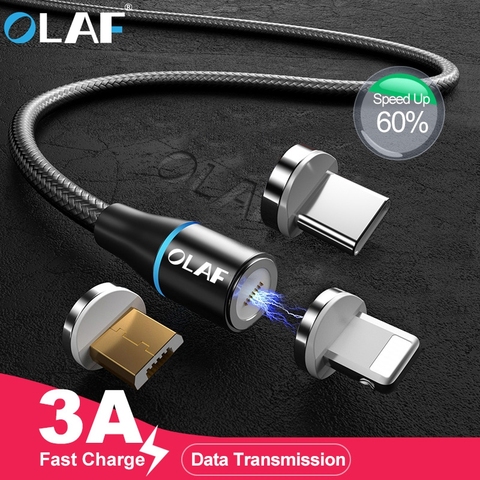 Câble USB magnétique OLAF 3A câble de données de charge rapide pour iPhone Xs X 8 7 chargeur magnétique câble Micro USB de Type C pour Samsung S10 ► Photo 1/6