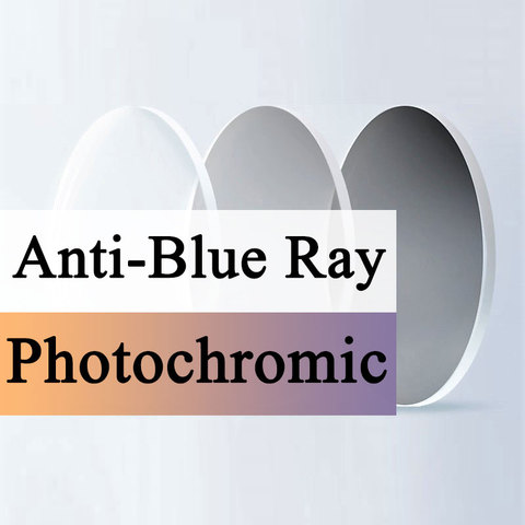 Une paire de lentilles asphériques photochromiques anti-rayons bleus Prescription myopie presbytie CR-39 anti-radiations 1.56 & 1.61 & 1.67 Index ► Photo 1/6