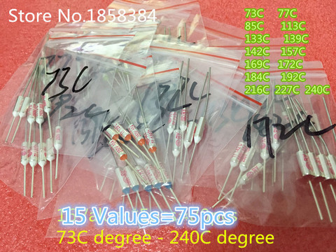 Kit d'assortiment de fusibles thermiques, 15 valeurs = 75 pièces, 10a 250V, poignets thermiques, 73C degrés-240C ► Photo 1/1