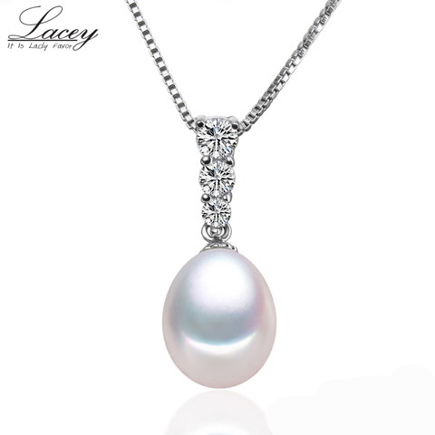 Blanc naturel perle d'eau douce pendentif collier pour les femmes 925 en argent Sterling vraie perle pendentif mère présente ► Photo 1/5