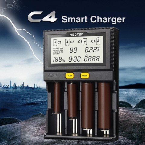 Chargeur de batterie d'origine Miboxer C4 LCD pour Li-ion/IMR/INR/ICR/LiFePO4 18650 14500 26650 AAA 3.7 1.2V 1.5V Batteries PK VC4 ► Photo 1/5