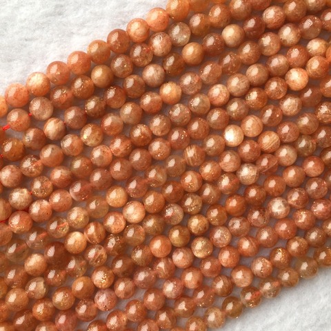 Sanidine – perles en pierre de soleil rondes et amples, en or Orange naturel véritable, 6mm, 15 