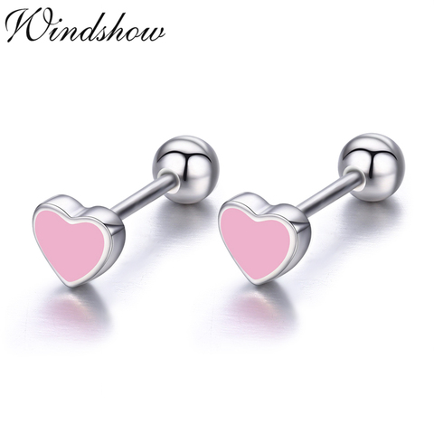 Mignon Petit Coeur Noir 925 En Argent Sterling Vis Boucles D'oreilles Pour Femmes Filles Enfants Bébé Enfants Bijoux Orecchini Aros Aretes ► Photo 1/6