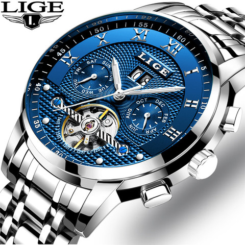 LIGE – montre mécanique automatique de luxe pour hommes, entièrement en acier, Sport, étanche ► Photo 1/6