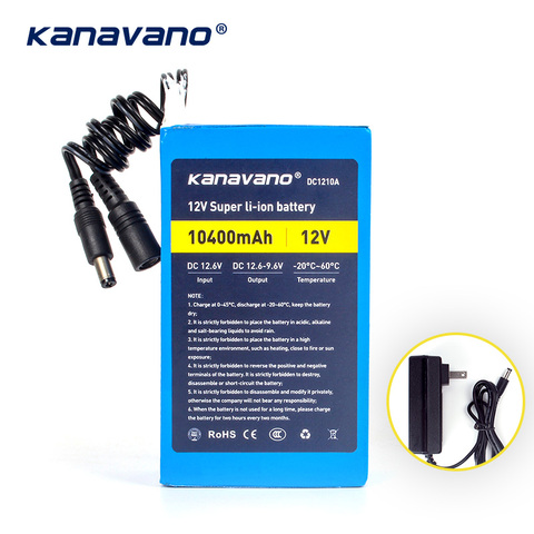 Kanavano meilleure batterie 12v 10AH 10400mAh batterie lithium ion caméra avec chargeur 12.6V 1A prise ue/us shopping gratuit ► Photo 1/1