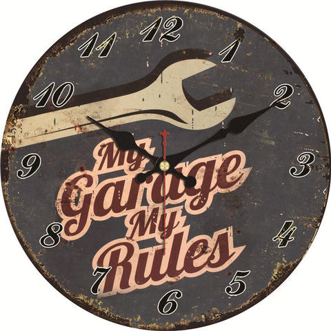 Shabby-horloge murale, horloge murale Vintage My Garage My Rules, décoration de maison, horloge pour cadeau Large ► Photo 1/6