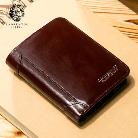 LAORENTOU marque hommes portefeuille Vintage véritable porte-cartes en cuir homme court pochette portefeuilles décontracté homme sac à main Standard carte poche ► Photo 1/6