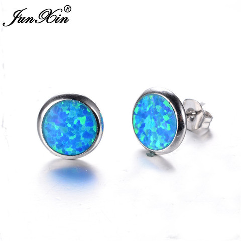 JUNXIN – petites boucles d'oreilles rondes en opale de feu pour femmes, bleu/blanc, à la mode ► Photo 1/6