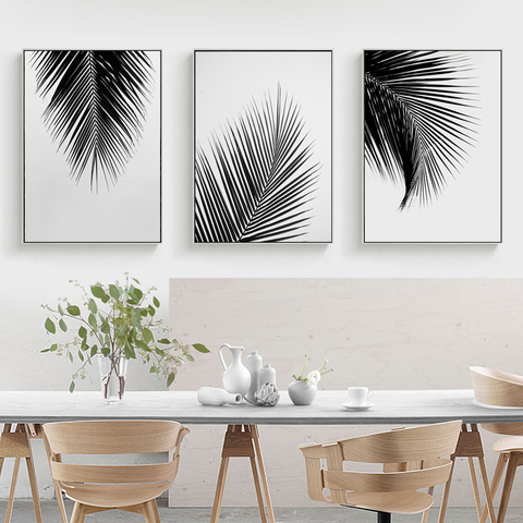 Affiches en toile avec feuilles de palmier, impression en noir et blanc gris, Art décoratif mural de Style nordique ► Photo 1/6