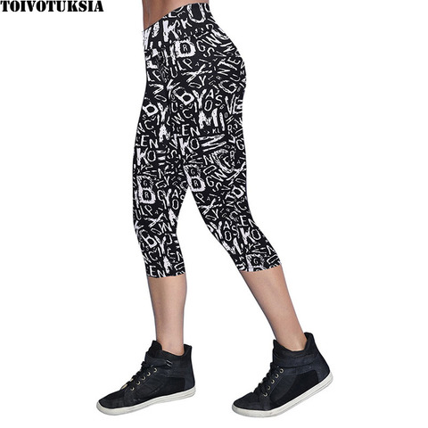 TOIVOTUKSIA – Legging confortable et extensible pour femme, pantalon mi-mollet au lait noir, Design imprimé, été ► Photo 1/4