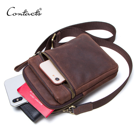 CONTACT'S – sac à bandoulière en cuir 100% véritable pour hommes, pour téléphone portable, pochette de voyage, petits porte-cartes ► Photo 1/6