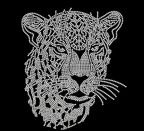 Motif de strass à tête léopard, fixation à chaud et strass, motif de transfert sur fer à repasser ► Photo 1/1