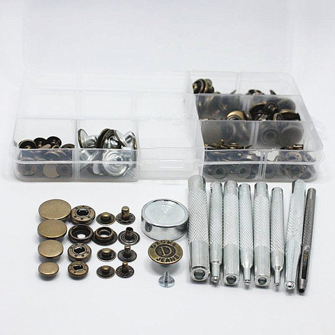 Boutons à pression en cuir pour Jeans + Kit d'outils de fixation + boîte de rangement, 5 styles, 10-17mm, 50 ensembles ► Photo 1/6