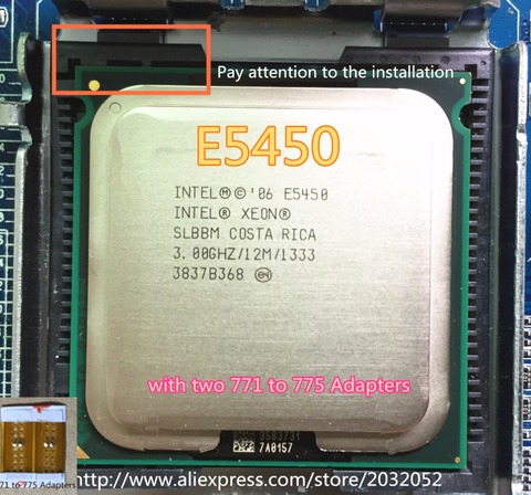 D'origine Intel Xeon E5450 3.0 GHz/12 M/1333 Processeur près de LGA771 Core 2 Quad Q9650 CPU (donner Deux 771 à 775 Adaptateurs) ► Photo 1/1