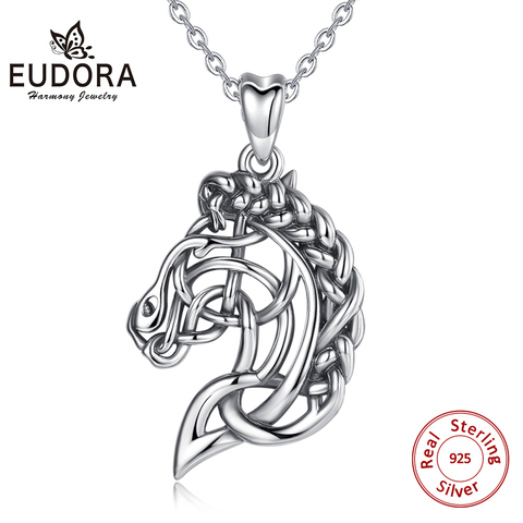 Eudora 925 collier tête de cheval en argent Sterling pendentif Celtics esprit collier cheval bijoux équestres pendentifs animaux CYD424 ► Photo 1/6