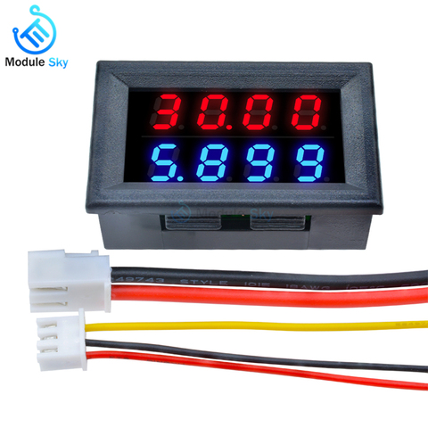 Voltmètre numérique de 0.28 pouces, ampèremètre à 4 bits et 5 fils, tension de 200V, 10a, alimentation électrique avec double affichage LED rouge et bleu ► Photo 1/1