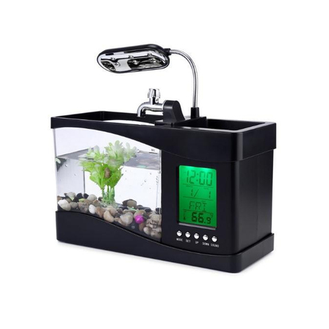 Mini Aquarium Aquarium Aquarium USB avec lampe à led | Écran LCD, horloge Aquarium Aquarium, réservoirs de poissons, 2 modèles ► Photo 1/6