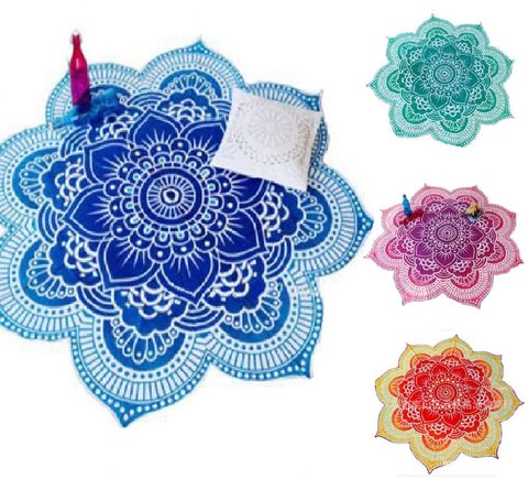 Nappe de Table en fleur de Lotus, tapis de Yoga, Mandala indien, tapisserie, tapis de plage, rond, couverture de plage, de maison ► Photo 1/6