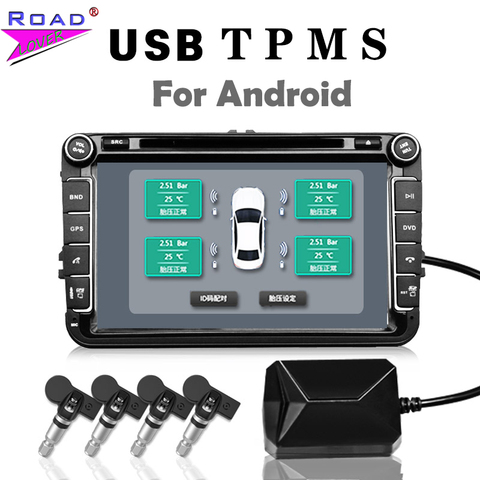 Système de surveillance de la pression des pneus, TPMS USB, Android, Transmission sans fil, 4 sorties externes, pour la plupart des véhicules ► Photo 1/6