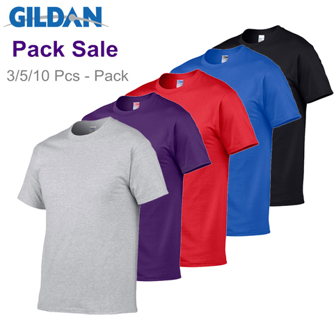 Gildan marque Pack vente hommes été 100% coton T-Shirt décontracté à manches courtes o-cou T-Shirt confortable couleur unie hauts t-shirts ► Photo 1/6