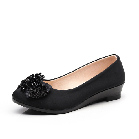 Chaussures noires à nœud pour femmes enceintes, mocassins à semelles compensées, en tissu, pour le travail au bureau ► Photo 1/6