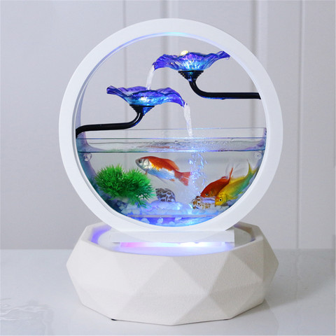 Fontaine d'eau de bureau, petit réservoir de poissons créatif, plateau de Table rond en verre blanc, Aquarium, décoration d'intérieur, Kit de chutes d'eau ► Photo 1/6