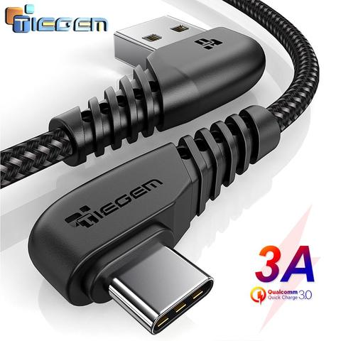 TIEGEM – câble USB type-c 3A USB-C 90 ° pour recharge rapide, cordon de chargeur pour téléphone Samsung S8 S9 S10 PLUS de 2M et 3M ► Photo 1/6