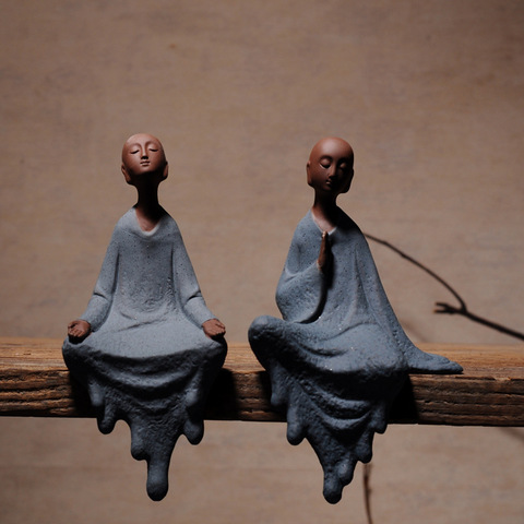 Statues de moine en argile violet assis, bouddha, figurines zen, décoration pour la maison, artisanat de table, cadeau, artisanat ► Photo 1/6
