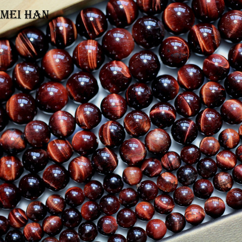 Meihan – perles en pierre d'oeil de tigre rouge naturel, Grade A + 10mm, 2 rangées/ensemble, vente en gros pour la fabrication de bijoux, livraison gratuite ► Photo 1/2