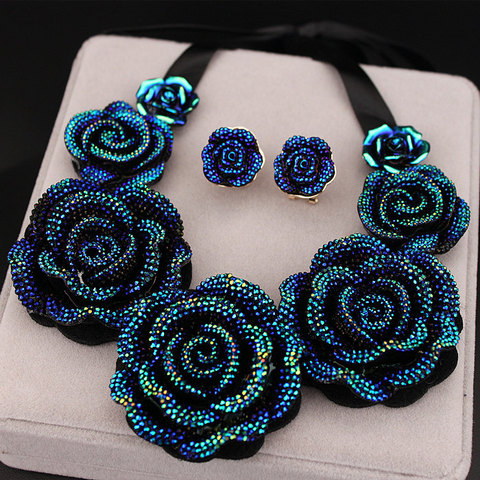 Nouveauté colliers de mode de haute qualité grand bleu résine fleur colliers et pendentifs collier déclaration épaisse pour les femmes X1629 ► Photo 1/6