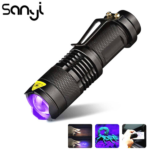 SANYI – Mini lampe de poche Portable en aluminium SK68, lumière violette, 395nm, torche 600lm, mise au point réglable, 3 Modes d'éclairage ► Photo 1/6