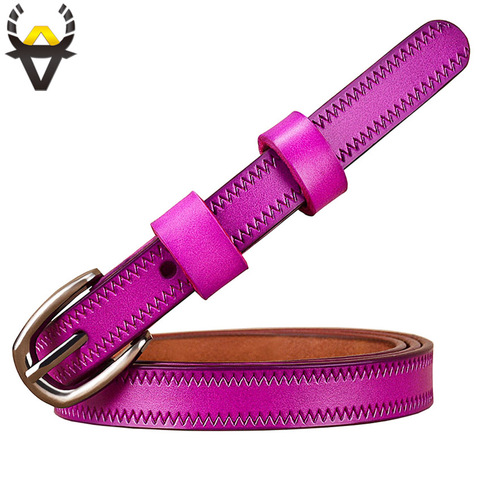 Ceinture étroite en cuir véritable pour femmes, ceinture avec boucle ardillon, à la mode, pour jeans, en peau de vache, largeur 2.3 cm ► Photo 1/6