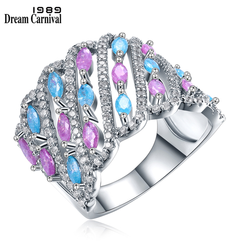 DreamCarnival – bijoux fantaisie pour femmes, anneaux de fête, bleu clair et rose, mélange de couleurs, paillettes, Zircon, 1989, SJ30053R ► Photo 1/6
