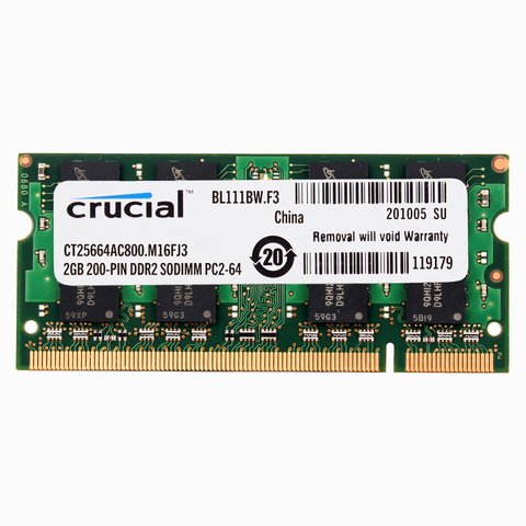 Crucial – mémoire de serveur d'ordinateur portable, modèle DDR2, capacité 2 go 4 go (2 pièces), fréquence d'horloge 667/800/1.8 S, fréquence d'horloge PC2-5300/6400 V, CL5, broches 200 broches ► Photo 1/4