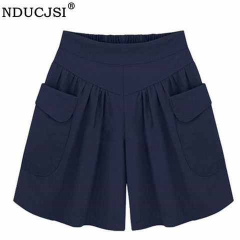 NDUCJSI – Short décontracté à taille élastique pour Femme, pantalon court ample en coton doux, noir et bleu marine, grande taille 4XL et 5XL ► Photo 1/6