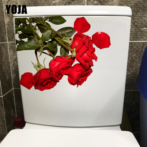 YOJA-autocollants muraux avec belle Rose rouge, 23.4x18.2CM, décoration des toilettes, pour salon, pour la maison, T1-0904 ► Photo 1/5