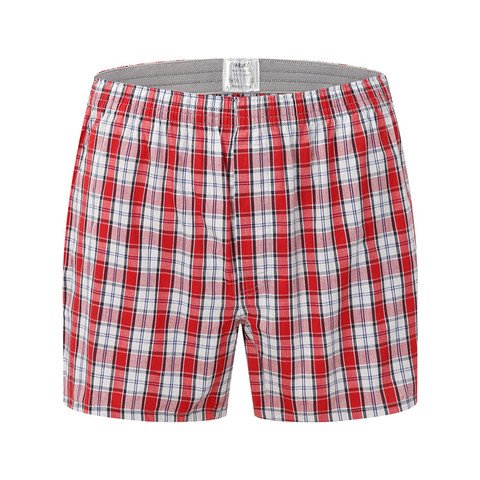 Boxer rouge à carreaux pour hommes, sous-vêtements amples, culotte en coton, grande taille, classique, vêtements de maison ► Photo 1/6