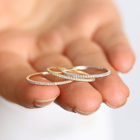 Bracelet de mariage en cristal Zircon pour femme, bijou Micro pavé, anneau empilable d'éternité, à la mode, 1.0mm, bracelet d'anniversaire en or Rose ► Photo 1/6