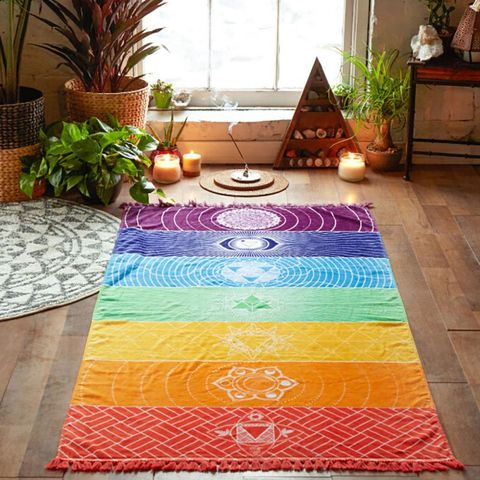 Couverture murale en Polyester de style bohémien, couverture Mandala pour l'inde, 7 chakras colorés à rayures en arc-en-ciel, pour voyage, pour la plage, tapis de Yoga, pour l'été ► Photo 1/6