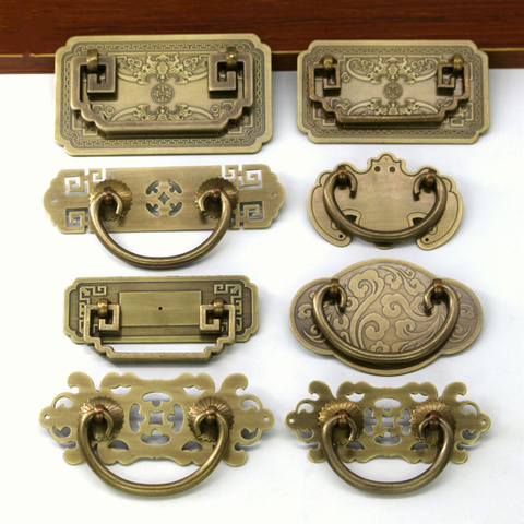 Poignées et boutons de placard rétro pour tiroirs antiques, quincaillerie de meubles en bronze vert ► Photo 1/6